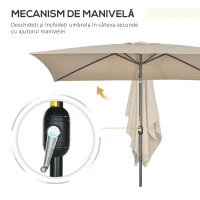 Outsunny Umbrelă de Grădină Înclinabilă cu Manivelă și 6 Spiţe, 2x3 m, Gri Închis(m-5)