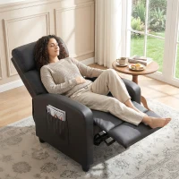 HOMCOM Fauteuil de Relaxation et Massage électrique avec Inclinaison Manuelle Dossier Repose-Pied réglable revêtement synthétique Noir(m-2)
