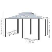 Outsunny 4m x 3(m)Garden Gazebo, Double Roof Outdoor Gazebo Canopy Shelter with Curtains, Solid Steel Frame for Patio, Garden, Grey(m-17)