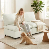 HOMCOM Canapé 2 places modulable, canapé de salon moderne 146 cm sans accoudoirs avec assise large, coussins épais, crème(m-8)