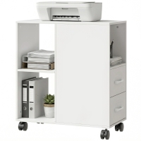 HOMCOM Support d'imprimante, meuble de rangement sur roulettes avec tiroirs, étagère réglable et compartiment ouvert, blanc