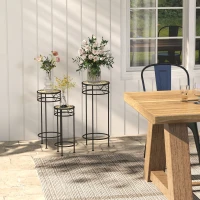 Outsunny Lot de 3 supports pot de fleurs supports pour plantes ronds étagère à fleurs empilables - plateaux aspect rotin(m-10)