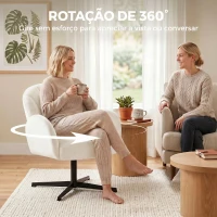 HOMCOM Poltrona de Sala Giratória Cadeira de Sala Estofada em Tecido Aveludado com Encosto em Forma de Concha Almofada com Molas Creme(m-5)