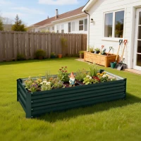 Outsunny Jardinière rectangulaire potager de jardin en acier galvanisé bordure de sécurité et fond ouvert 150x70x30cm vert(m-8)