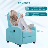 HOMCOM Fotoliu Relax de Masaj cu Telecomandă și 8 Programe, Rabatabil și cu Suport pentru Picioare, Albastru(m-6)