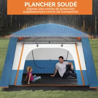 Outsunny Tente de camping familiale 5 personnes, tente tunnel imperméable, portes + fenêtres, 4,3 x 3 x 1,95 m, bleu(m-6)