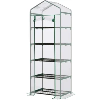 Outsunny Serre de jardin PVC avec étagères 5 niveaux, serre de balcon, bâche renforcée 135 g/m², châssis en acier, porte zippée enroulable, pour légumes plantes fleurs, 69 x 49 x 193 cm, transparent(m-11)
