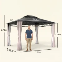 Outsunny 3.6 x 3 (m) Outdoor Polycarbonate Gazebo, Double Roof Hard Top Gazebo with Nettings & Curtains for Garden, Lawn, Patio(m-3)
