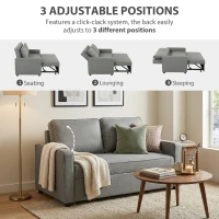 HOMCOM Double Sofa Bed Click Clack Sofa Bed Pull Out Bed with Adjustable Backrest for Living Room and Bedroom Grey(m-5)