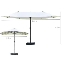 Outsunny Umbrelă Dublă cu 12 Spițe, Bază în Cruce și Manivelă, din Oțel și Poliester, 455x265x238 cm, Bej(m-3)