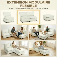 HOMCOM Canapé 2 places modulable, canapé de salon moderne 146 cm sans accoudoirs avec assise large, coussins épais, crème(m-4)