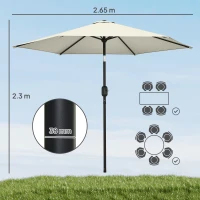 Outsunny 2.6 m Garden Parasol Umbrella with Aluminium Pole, Outdoor Patio Umbrella with Tilt and Crank, Vent, Cream White(m-3)