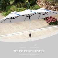 Outsunny Chapéu de Sol Duplo Chapéu de Sol de Jardim com Inclinação de 45° Manivela Estrutura de Aço 295x152x222 cm Creme(m-7)