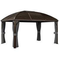 Outsunny 3 x 4m Hardtop Gazebo Canopy with Metal Roof, Aluminium Gazebo Permanent Pavilion with Netting and Curtains, Dark Grey(m-10)
