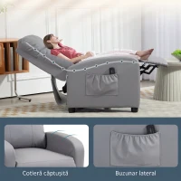 HOMCOM Fotoliu Relax Masaj cu Telecomandă și 8 Programe, Rabatabil și Suport pentru Picioare, Gri Deschis(m-7)