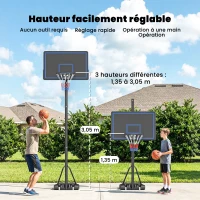 SPORTNOW Panier de Basketball sur Pieds avec Hauteur Réglable de 1,35 à 3,05 m avec Roues, Base de Lestage et Sac de Sable, Bleu(m-4)