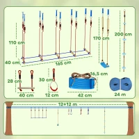 AIYAPLAY Ninja Line Kinder 24 m Slackline Set mit Turnringe 7 Hindernissen Kletterstange Balancierbrücke für 3-6 Jahre Rot+Blau(m-3)