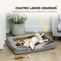 PawHut Cama para Perros Medianos Cama para Gatos con Base Antideslizante Funda Extraíble y Lavable 91,5x68,5x16,5 cm Gris(m-5)