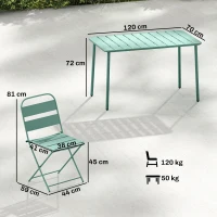 Outsunny Ensemble de Salle à Manger d'Extérieur 5 Pièces, Ensemble de Jardin pour 4 Personnes avec Plateau à Lattes et Chaises Pliantes, Vert Clair(m-3)
