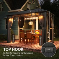 Outsunny 2 x 3.5 m Hardtop Gazebo with Galvanised Steel Roof, Waterproof Permanent Pavilion Garden Gazebo with Netting and Curtains for Patio, Deck, Dark Grey(m-8)