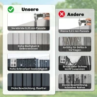 Outsunny Gartenlagerschuppen, Werkzeugschuppen für Gartengeräte, Fenster, Lüftungsöffnungen, abschließbar, Stahl, Dunkelgrau(m-4)
