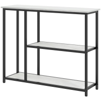 HOMCOM Console meuble 100 cm, table console 3 niveaux, plateaux en effet marbre, cadre en acier, blanc