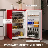 HOMCOM Frigider Compact 91L Ușă Reversibilă cu Congelator și Temperatură Reglabilă, Roșu(m-6)