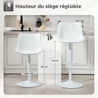 HOMCOM Lot de 2 tabourets de bar, chaises de bar structure en acier hauteur réglable 92-110 cm, dossier repose-pieds blanc(m-7)