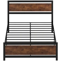 HOMCOM Cadre de lit double en acier avec sommier et tête de lit compatible matelas 190 x 140 cm brun rustique(m-1)