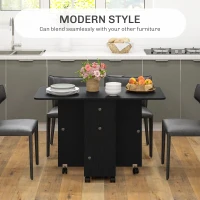 HOMCOM Multi-Storage Six-Person Drop Leaf Dining Table -  Distressed Black(m-4)