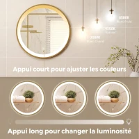 HOMCOM Miroir salle de bain avec éclairage LED rond 40 cm, miroir lumineux mural à 3 températures de couleur, dimmable, doré(m-5)