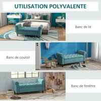 HOMCOM Banc de rangement bout de lit avec accoudoirs, tissu velours rembourré et capitonné, 126 x 48,5 x 57 cm, vert(m-7)