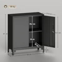 HOMCOM Armoire de bureau à 2 niveaux, meuble de rangement bureau métallique avec 2 portes verrouillables, 80 x 35 x 91 cm, noir(m-3)