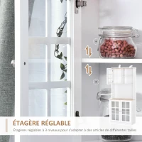 HOMCOM Buffet cuisine, meuble cuisine rangement haut, meuble de rangement avec plan de travail, 3 portes vitrées, 2 niches et étagères réglables, 80 x 37 x 183 cm, blanc chêne(m-6)