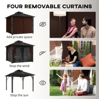 Outsunny 3 x 3(m) Hardtop Gazebo Canopy with 7mm Polycarbonate Double-Tier Roof, Garden Gazebo Permanent Pavilion with Mosquito Netting and Curtains for Patio, Terrace, Brown(m-8)