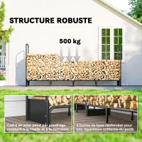 Outsunny Range bûches extérieur, abri bois de chauffage couverture imperméable 600D Oxford charge 500 kg 260 x 38 x 118 cm noir(m-4)