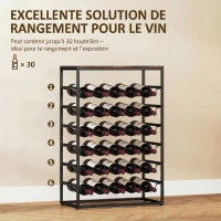 HOMCOM Casier à bouteilles pour 30 bouteilles, étagère à vin avec 6 niveaux, style industriel, 59x30x88,5cm, brun rustique(m-4)
