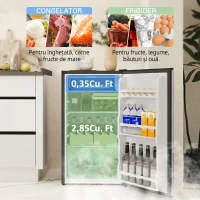 HOMCOM Frigider Mic de 91L cu Termostat Reglabil, Rafturi Reglabile și Sertar, Argintiu(m-4)