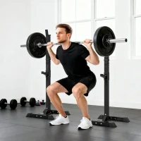 HOMCOM Hantelständer, 2er-Set, bis 150 kg belastbar, höhenverstellbar, Stahl, weiß+schwarz, 52 x 48 x 160 cm(m-9)