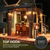 Outsunny 2.5 x 2.5 m Hardtop Gazebo with Galvanised Steel Roof, Waterproof Permanent Pavilion Garden Gazebo with Netting and Curtains for Patio, Deck, Dark Grey(m-8)