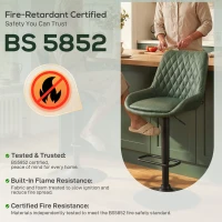 HOMCOM Retro Bar Stools Set of 2, Adjustable Kitchen Stool, Upholstered Bar Chairs with Back, Swivel Seat, Green(m-9)