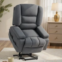 HOMCOM Fotoliu Reclinabil cu Funcție de Ridicare și 8 Puncte de Masaj, din Material Textil cu Efect de In, 97x90x102 cm, Gri(m-2)