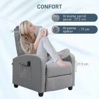 HOMCOM Fotoliu Relax Masaj cu Telecomandă și 8 Programe, Rabatabil și Suport pentru Picioare, Gri Deschis(m-6)