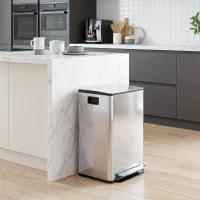 HOMCOM Poubelle de cuisine 2 compartiments de 2 x 20L, avec pédale, en acier inoxydable, couvercle à fermeture douce(m-9)