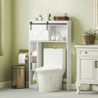 HOMCOM Meuble de rangement au-dessus des toilettes avec porte coulissante, Meuble étagère dessus WC, étagère réglable, blanc(m-10)