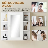 HOMCOM Armoire Murale avec Miroir Salle de Bain Meuble Miroir avec Rangement Toilettes 1 Porte + étagères latérales Blanc(m-5)