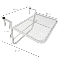 Outsunny Balkonhängetisch 3-fach höhenverstellbarer Hängetisch aus Metall wetterfest Balkontisch Beistelltisch für Balkongeländer Terrassengeländer Tisch zum Einhängen 60 x 56 cm, Weiß(m-3)