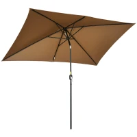 Outsunny Ombrellone da Giardino 2x3 m Rettangolare con Manovella e Angolazione Regolabile, Caffè(m-11)