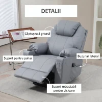HOMCOM Fotoliu cu Funcție de Ridicare, Reclinabil până la 135°, 8 Puncte de Masaj, Telecomandă și Suport pentru Picioare, 88x99x106 cm, Gri(m-8)