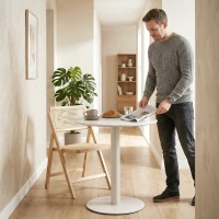 HOMCOM Runder Küchentisch für 2 Personen mit Stahlgestell, platzsparend, 60 x 60 x 72 cm, Beige(m-7)